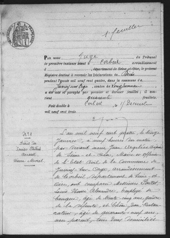 JUVISY-SUR-ORGE.- Décès : registre d'état civil (1904). 