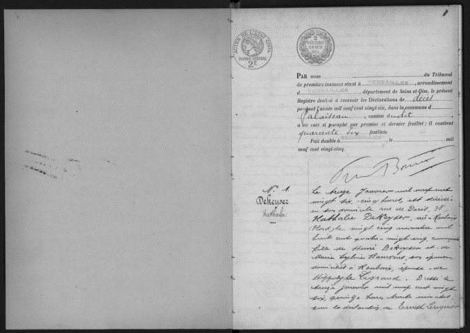 PALAISEAU. - Décès : registre d'état civil.