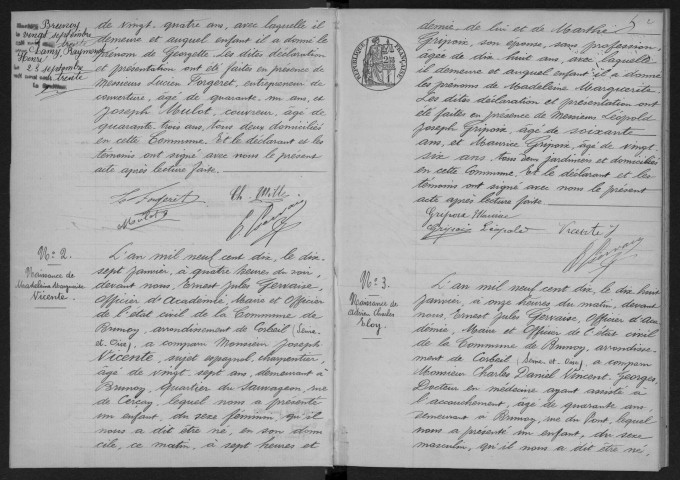 BRUNOY.- Naissances : registre d'état civil (1910). 