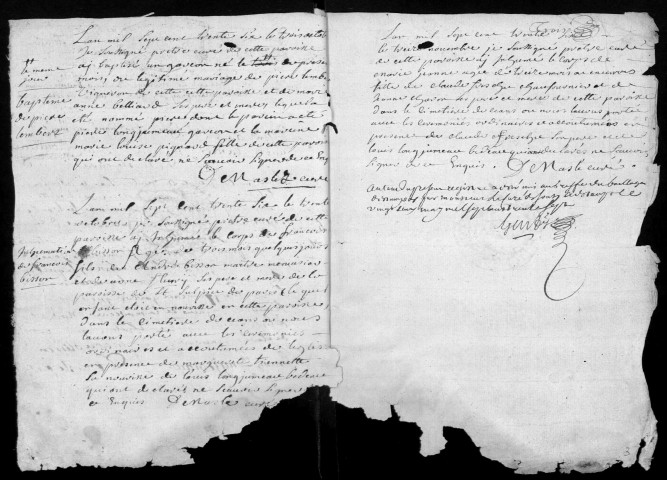 SOUZY-LA-BRICHE. - Registres paroissiaux. - Paroisse SAINT-LEU-SAINT-GILLES-DE-LA-BRICHE : baptêmes, mariages, sépultures, [lacunes : 1742]. Paroisse SAINT-MARTIN-DE-SOUZY : baptêmes, mariages, sépultures, (lacunes : 1737). 