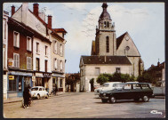 LIMOURS.- Place du marché et l'église, 1986. 