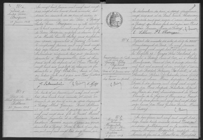 PUSSAY. - Naissances, mariages, décès : registre d'état civil.