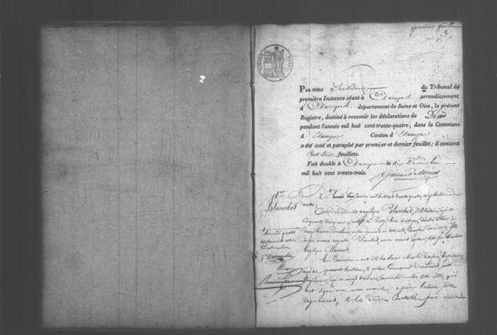 ETAMPES. Décès : registre d'état civil (1834). 