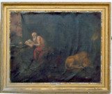 tableau avec son cadre : saint Jérôme dans le désert