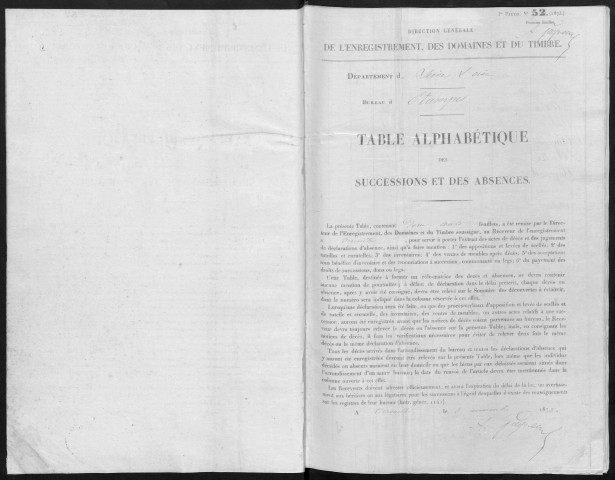 ETAMPES, bureau de l'enregistrement. - Table alphabétiques des successions et des absences, vol.20 [identique à la précédente] (01/01/1883-31/12/1890). 