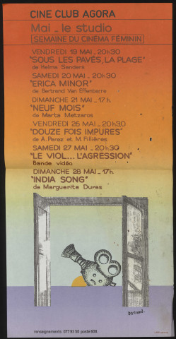 EVRY. - Projection de six films dans le cadre de la semaine du cinéma féminin, Ciné club de l'Agora, [mai 1978]. 