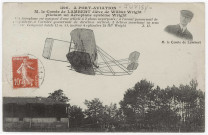 VIRY-CHATILLON. - Port-aviation. M. le comte de Lambert, élève de Wilbur Wright, pilotant un aéroplane système Wright [Editeur Hauser, 1910, timbre à 10 centimes]. 