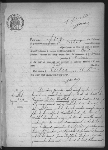 CORBEIL.- Décès : registre d'état civil (1900). 