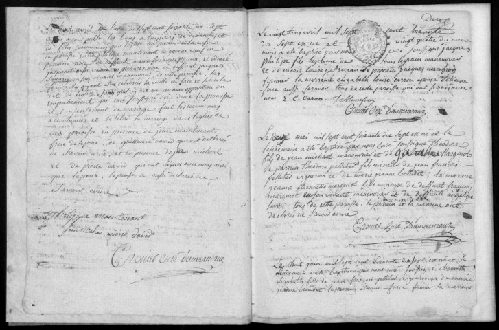AUVERNAUX. - Registres paroissiaux : baptêmes, mariages, sépultures (1777-1791). 