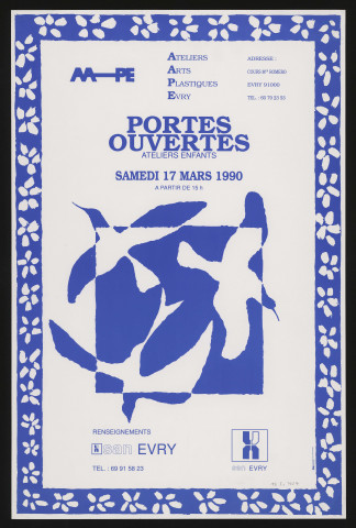 EVRY. - Portes ouvertes, ateliers enfants, Ateliers arts plastiques d'Evry, Cours Monseigneur Roméro, 17 mars 1990. 