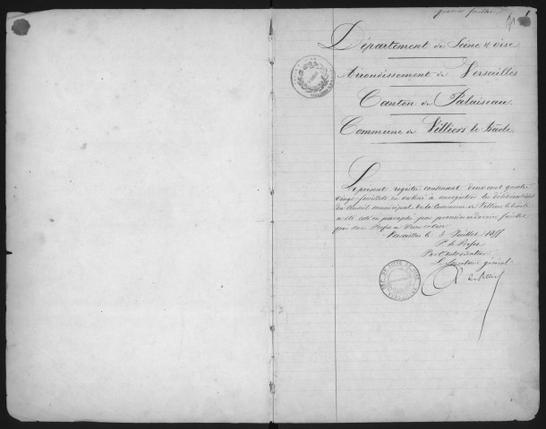 VILLIERS-LE-BACLE - Administration de la commune. - Registre des délibérations du conseil municipal (19/08/1855 - 19/04/1904). 