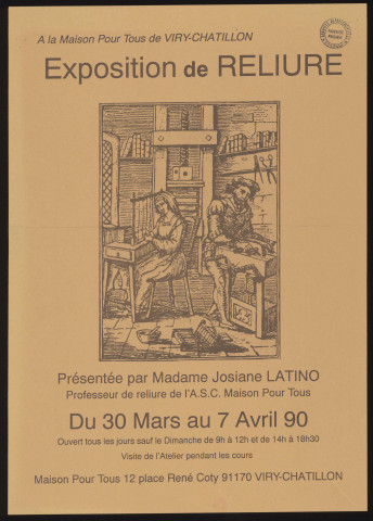 VIRY-CHATILLON.- Exposition de reliure, Josiane Latino, Maison pour Tous, 30 mars-7 avril 1990. 