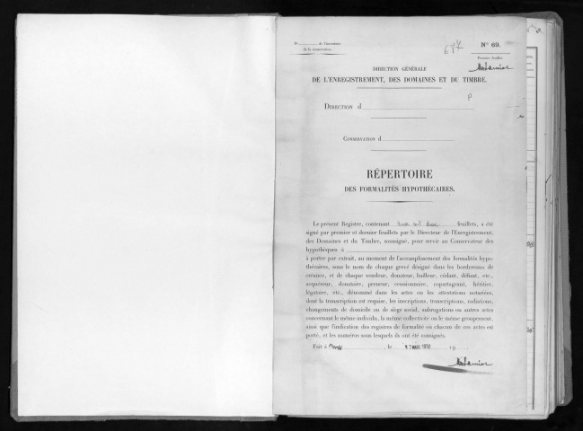 Conservation des hypothèques de CORBEIL. - Répertoire des formalités hypothécaires, volume n° 687 : A-Z (registre ouvert en 1950). 