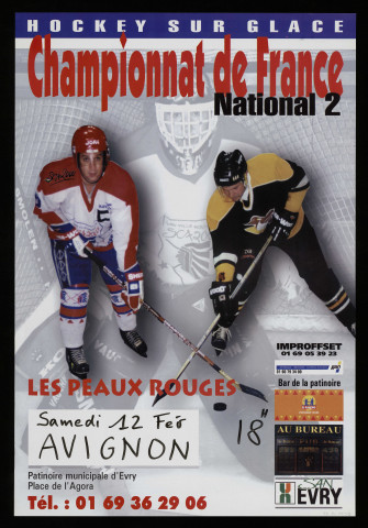 EVRY. - Championnat de France de hockey sur glace, national 2 : Avignon, Patinoire municipale d'Evry, 12 février 2000. 