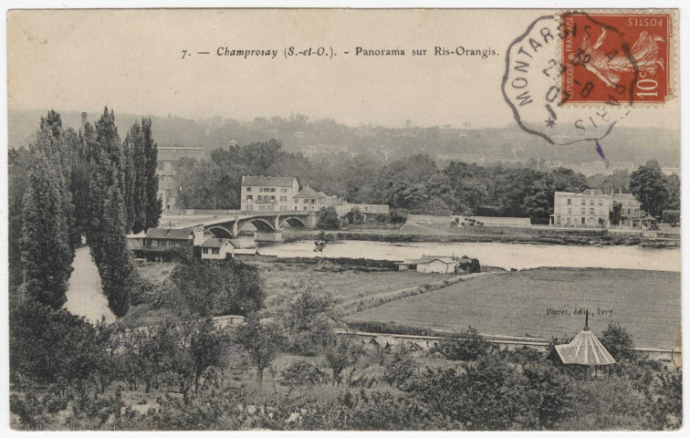 RIS-ORANGIS. - Panorama sur Ris-Orangis [Editeur Buret, 1907, timbre à 10 centimes]. 