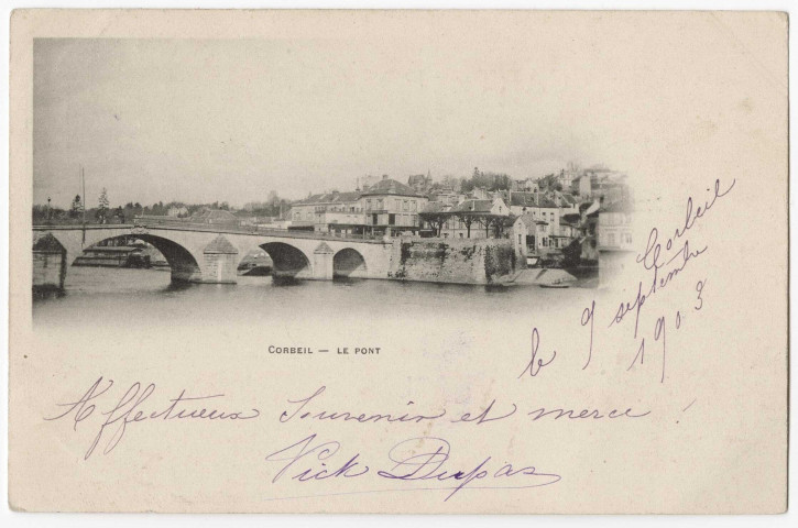 CORBEIL-ESSONNES. - Le pont, 1903, 4 lignes, 5 c, ad. 
