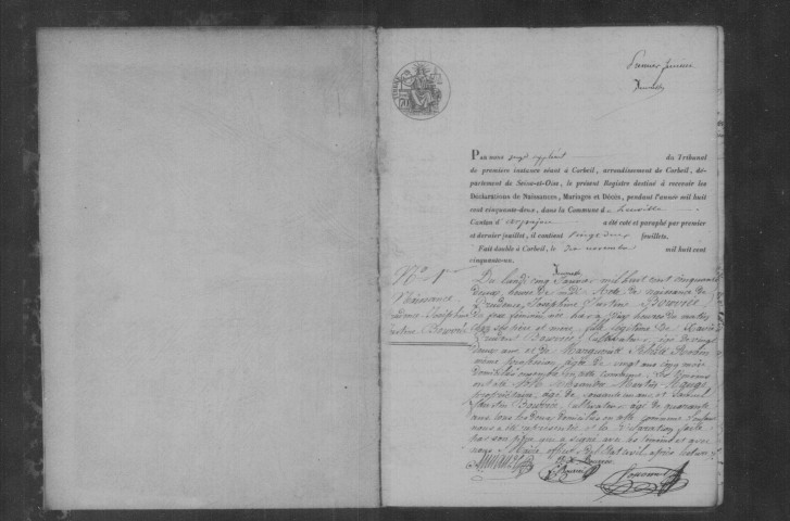LEUVILLE-SUR-ORGE. Naissances, mariages, décès : registre d'état civil (1852-1861). 