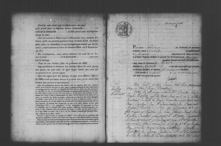 CORBEIL. Mariages : registre d'état civil (1845). 