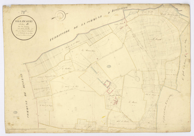BALLANCOURT-SUR-ESSONNE. - Section B - Saulçay (le), 1, ech. 1/2500, coul., aquarelle, papier, 70x97 (1823). 