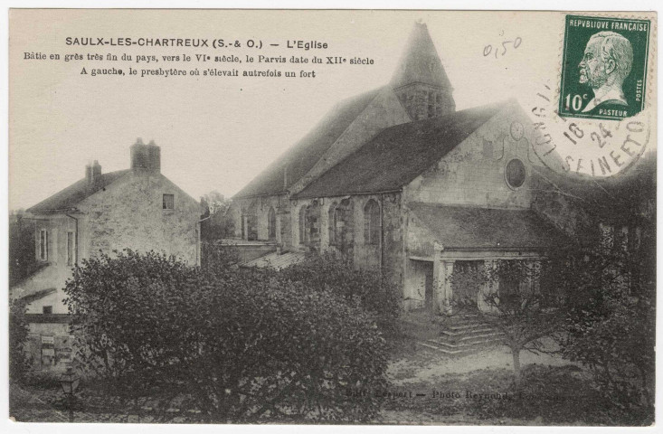 SAULX-LES-CHARTREUX. - L'église [1924, timbre à 10 centimes]. 