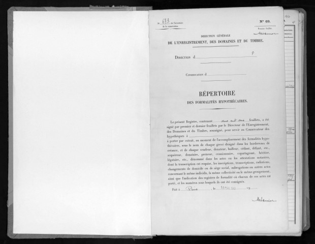 Conservation des hypothèques de CORBEIL. - Répertoire des formalités hypothécaires, volume n° 679 : A-Z (registre ouvert en 1949). 