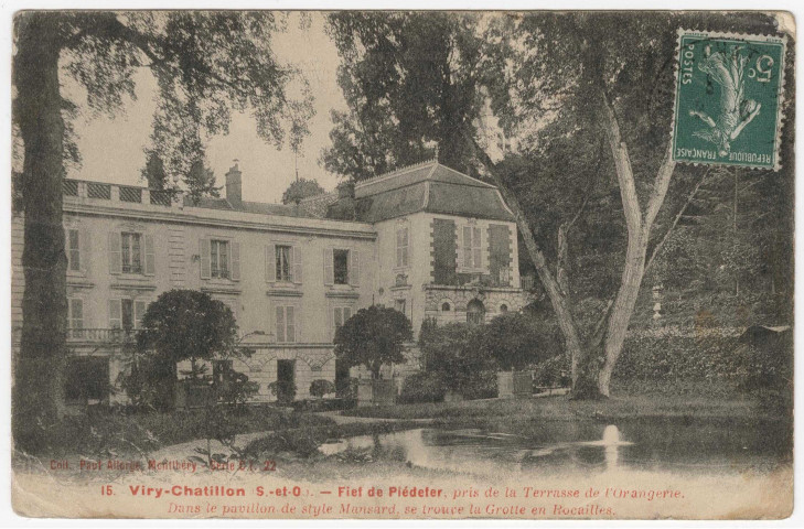 VIRY-CHATILLON. - Fief de Piedefer, pris de la terrasse de l'orangerie [Editeur Paul Allorge, timbre à 5 centimes]. 