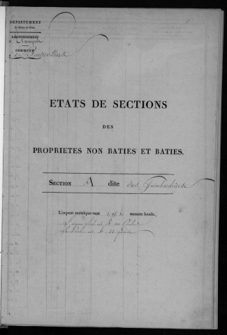 BOUTERVILLIERS. - Etat de sections [cadastre rénové en 1933]. 