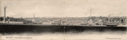 ESSONNES. - Vue générale des papeteries, Beaugeard, 1905, 4 lignes, 3x5 c, ad. 