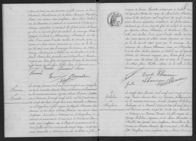 ESSONNES.- Mariages : registre d'état civil. 