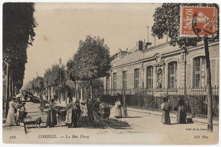 CORBEIL-ESSONNES. - La rue Féray et l'école, ND, 1914, 5 lignes, 10 c, ad. 