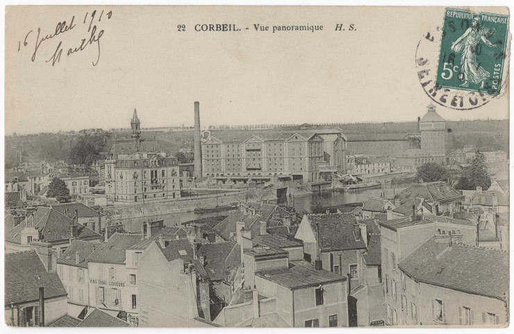 CORBEIL-ESSONNES. - Vue panoramique, 1910, 5 mots, 5 c, ad. 