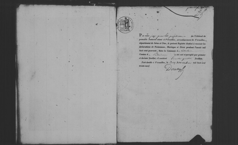 VILLEBON-SUR-YVETTE. Naissances, mariages, décès : registre d'état civil (1840-1855). 