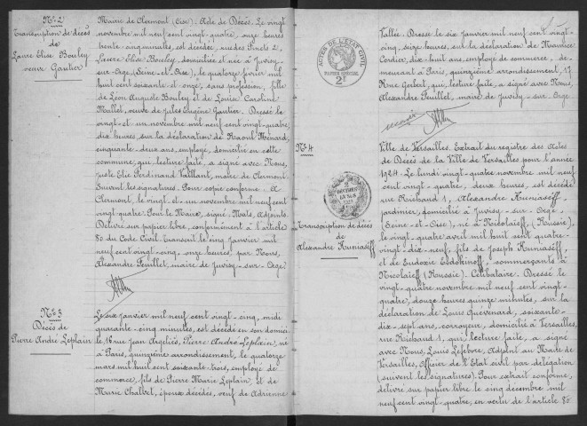 JUVISY-SUR-ORGE. - Décès : registre d'état civil. 