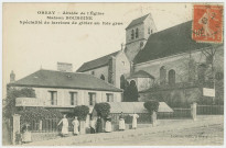 ORSAY. - Abside de l'église, maison Bourgine, spécialité de terrines de gibier au foie gras. Edition Lefèvre, 1916, 1timbre à 10 centimes 