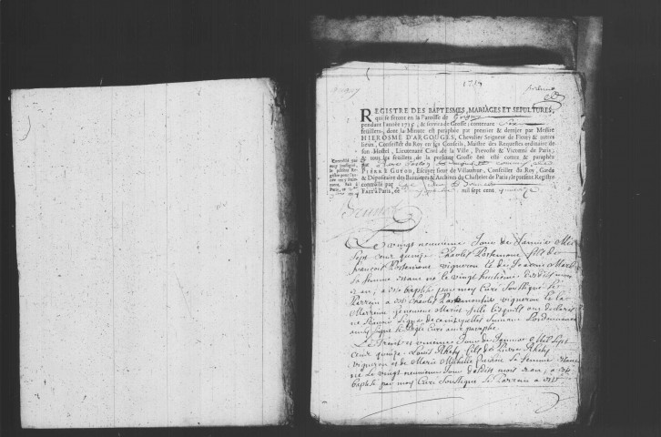 GRIGNY. Paroisse Saint-Antoine : Baptêmes, mariages, sépultures : registre paroissial (1692-1740). [Lacunes : B.M.S. (1716, 1726-1736)]. 