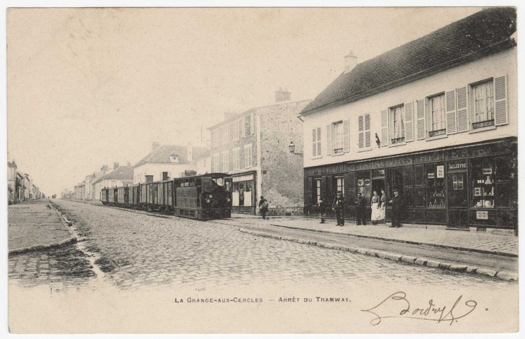 LONGPONT-SUR-ORGE. - La Grange-aux-Cercles. Arrêt du tramway. Edition Bréger, 1903, 1 timbre à 5 centimes. 