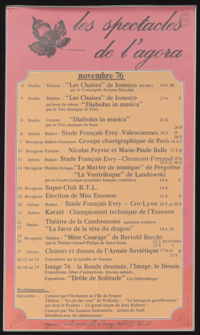 EVRY.- Les spectacles de l'Agora : programme culturel, novembre 1976. 