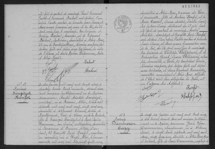 ATHIS-MONS.- Mariages : registre d'état civil (1935). 