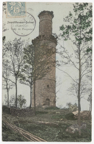 JANVILLE-SUR-JUINE. - La tour de Pocquancy. Giraux (1905), 4 mots, 5 c, ad, coloriée. 