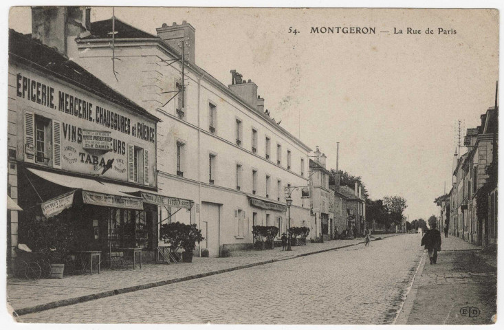 MONTGERON. - Rue de Paris [Editeur ELD, 1911, timbre à 5 centimes]. 
