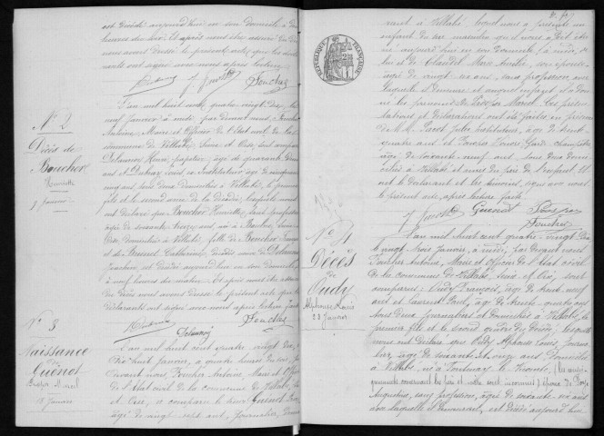 VILLABE. Naissances, mariages, décès : registre d'état civil (1890-1896). 