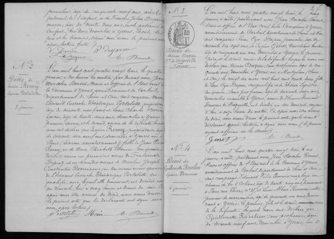 YERRES. Naissances, mariages, décès : registre d'état civil (1883-1887). 