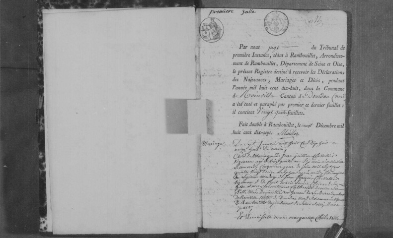 ROINVILLE-SOUS-DOURDAN. Naissances, mariages, décès : registre d'état civil (1818-1826). 