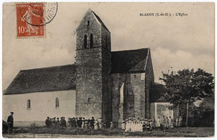 BLANDY. - L'église (Editeur Molleveau, 1910, timbre à 10 centimes). 