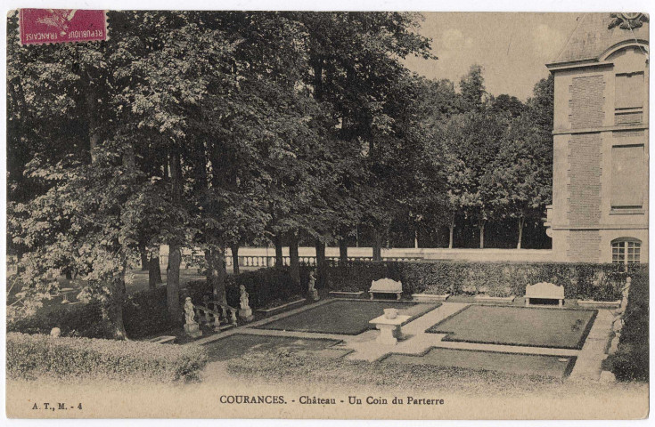 COURANCES. - Château, un coin du parterre, AT, 1932, 3 lignes, 20 c, ad. 