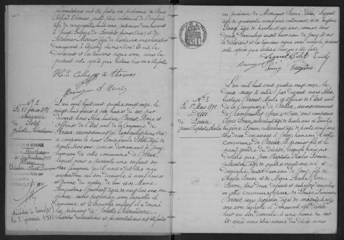BREUX, SAINT-SAINT-YON.- Naissances, mariages, décès : registre d'état civil (1891-1906). 