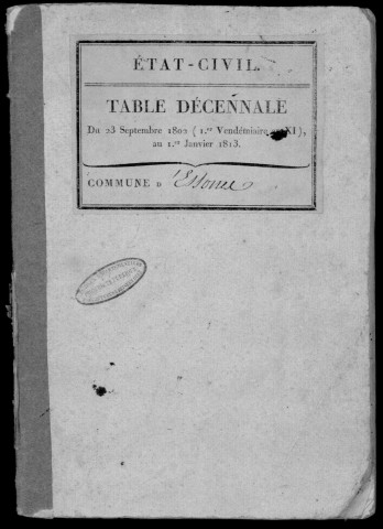 ESSONNES. Tables décennales (1802-1842). 