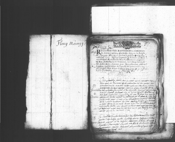 FLEURY-MEROGIS. (Plessis-le-Comte). Paroisse Saint-Rédempteur : Baptêmes, mariages, sépultures : registre paroissial (1692-1746). [Lacunes : B.M.S. (1717-1736)]. 