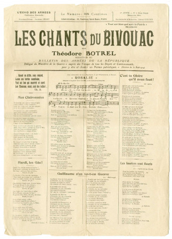Chants et partitions musicales, 1914-1916.
