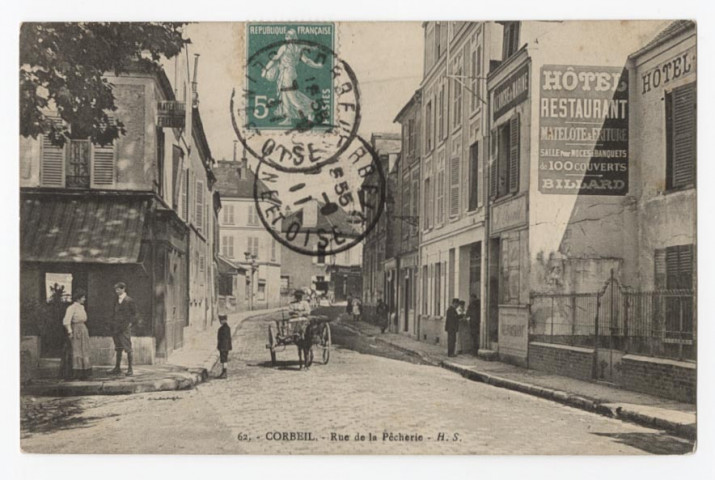 CORBEIL-ESSONNES. - Rue de la Pêcherie, HS, 1911, 3 mots, 5 c, ad. 